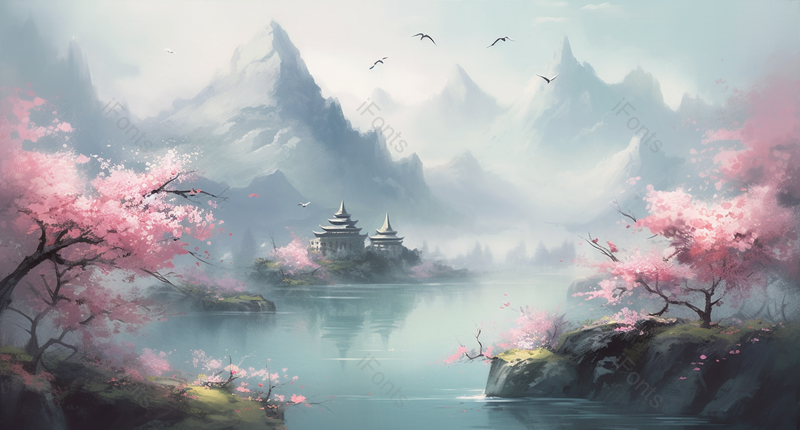 新中式水彩山水手绘背景图,插画/手绘图,插画/手绘图库,插画/手绘图下载,插画/手绘